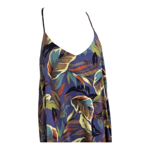 Nicole Miller purple multi tropical palm print v-neck satin‎ effect maxi dress - Picture 7 of 14